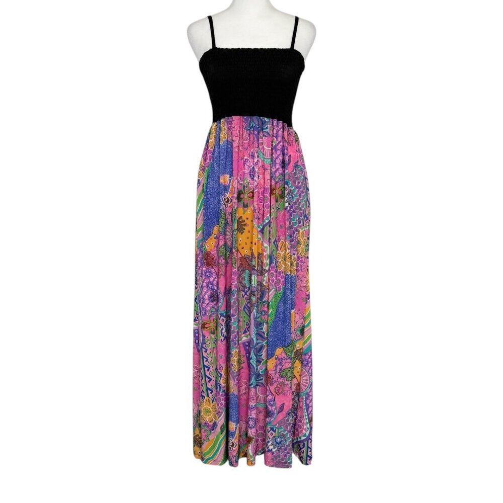 Cristina Love Pink Floral Patchwork Smocked Maxi Dress Boho Festival NWT (XL)